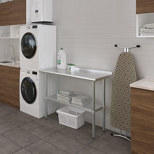 Miniatura 5 de AmGood Mesa de trabajo de acero inoxidable de 48 pulgadas de largo x 18 pulgadas de profundidad con salpicadero de 1.5 pulgadas  Mesa de preparación