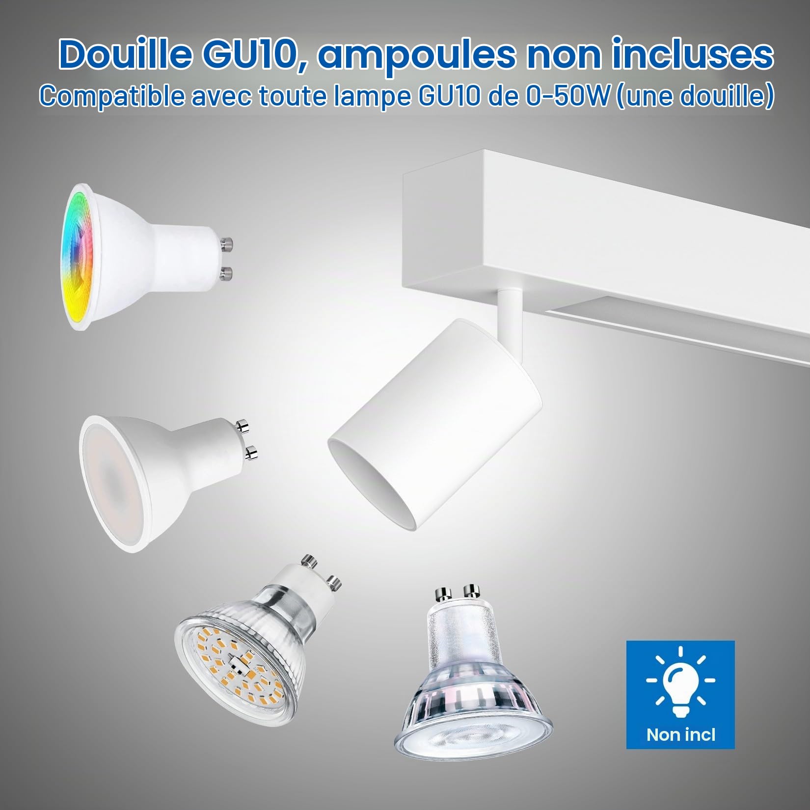 Klighten Spot Plafond Plafonnier 2 Spots Orientable, 28W 2070 Lumen LED + 2 Douille GU10, Luminaire Plafonnier Moderne pour Cuisine, Chambre, Salon, Couloir, Blanc, GU10 Ampoule non Incluse