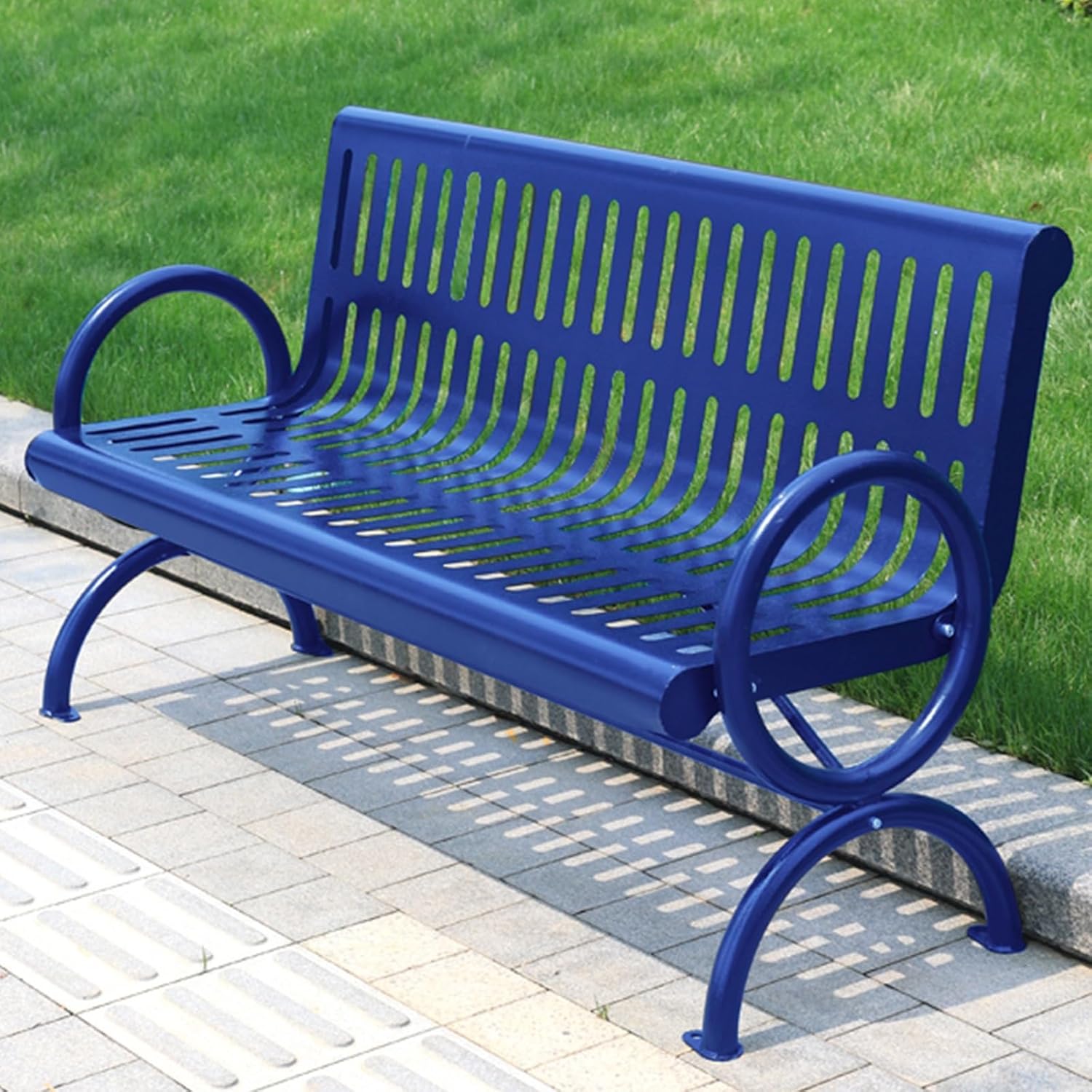 Metal Garden Bench, Leisure Park Bench Chair with Backrest, Outdoor Garden with Armrests, for Patio, Park(Blue,120cm)