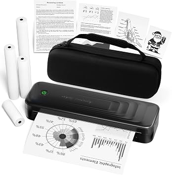 TATTMUSE Portable Printers Wireless for Travel, Bluetooth Inkless Thermal Printer Support 8.5" X 11" Letter & A4, Small Mobile Printer for Phone Laptop, with Carry Case & 4 Rolls Thermal Paper
