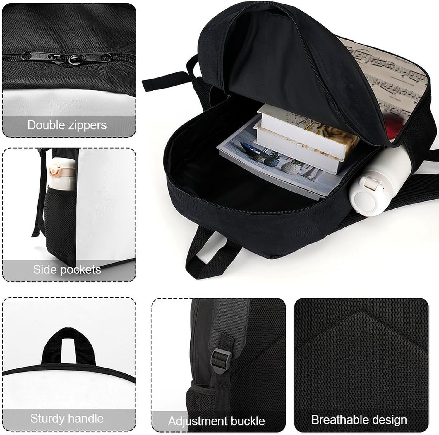 Violin Sheet Music 17 Inch Travel Backpack Laptop Bag image 4