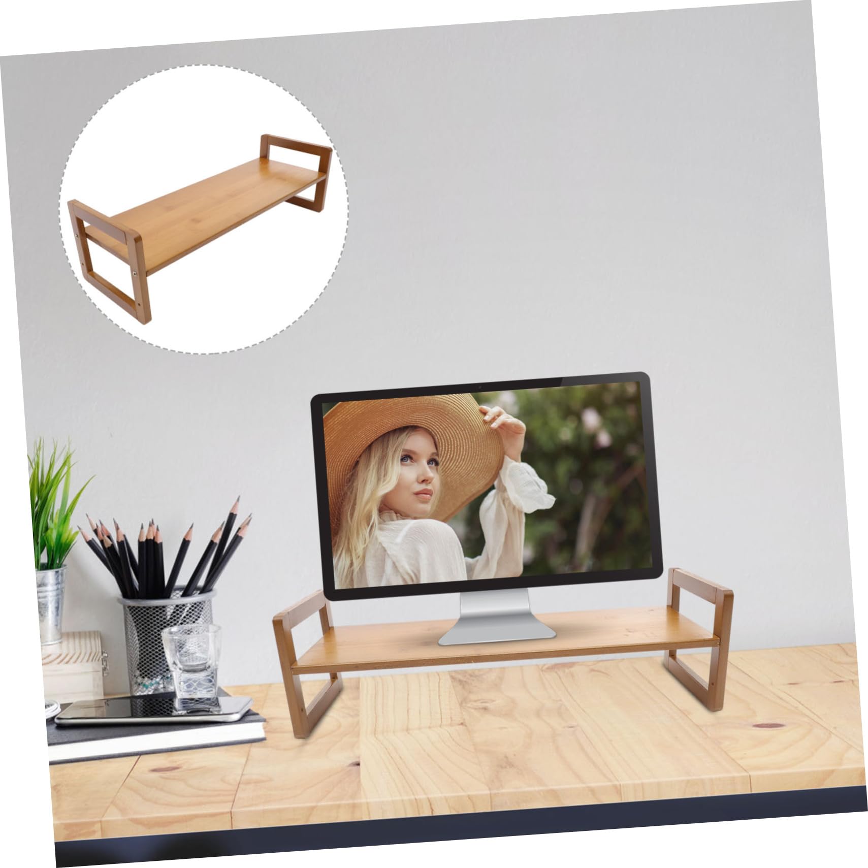 VILLCASE Supporto per Monitor da Scrivania in Legno, Rialzo per Schermo Resistenza all'Usura, per Casa e Ufficio