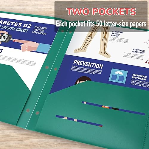 Miniatura 2 de Paquete de 6 carpetas de plástico con bolsillos, 3 agujeros perforados, resistentes con 3 agujeros perforados para carpetas de 3 anillas, carpetas