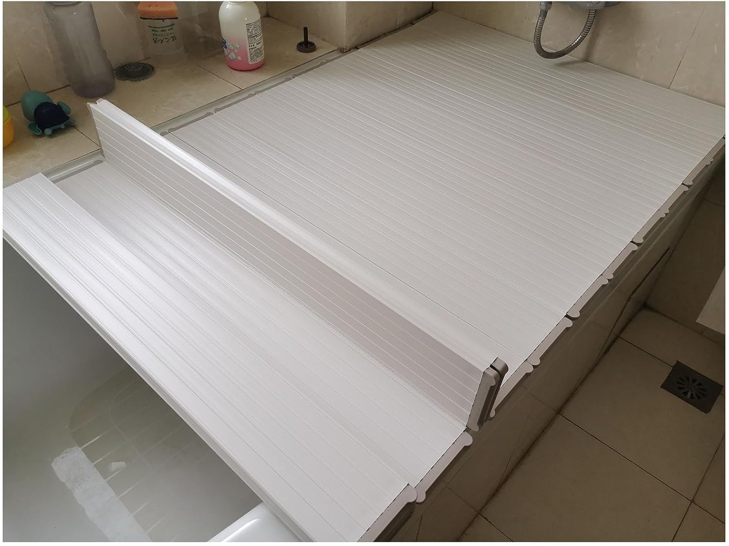 Bathtub Tray Folding Bathtub Cover Dust-Proof Shutter Bath Lid, 1cm Thickness Scalable Bathtub Tray Insulation Board for Milk Baths Spa, 8 Sizes, Bearing 10kg Multifunctional(110cmx70cmx1cm)