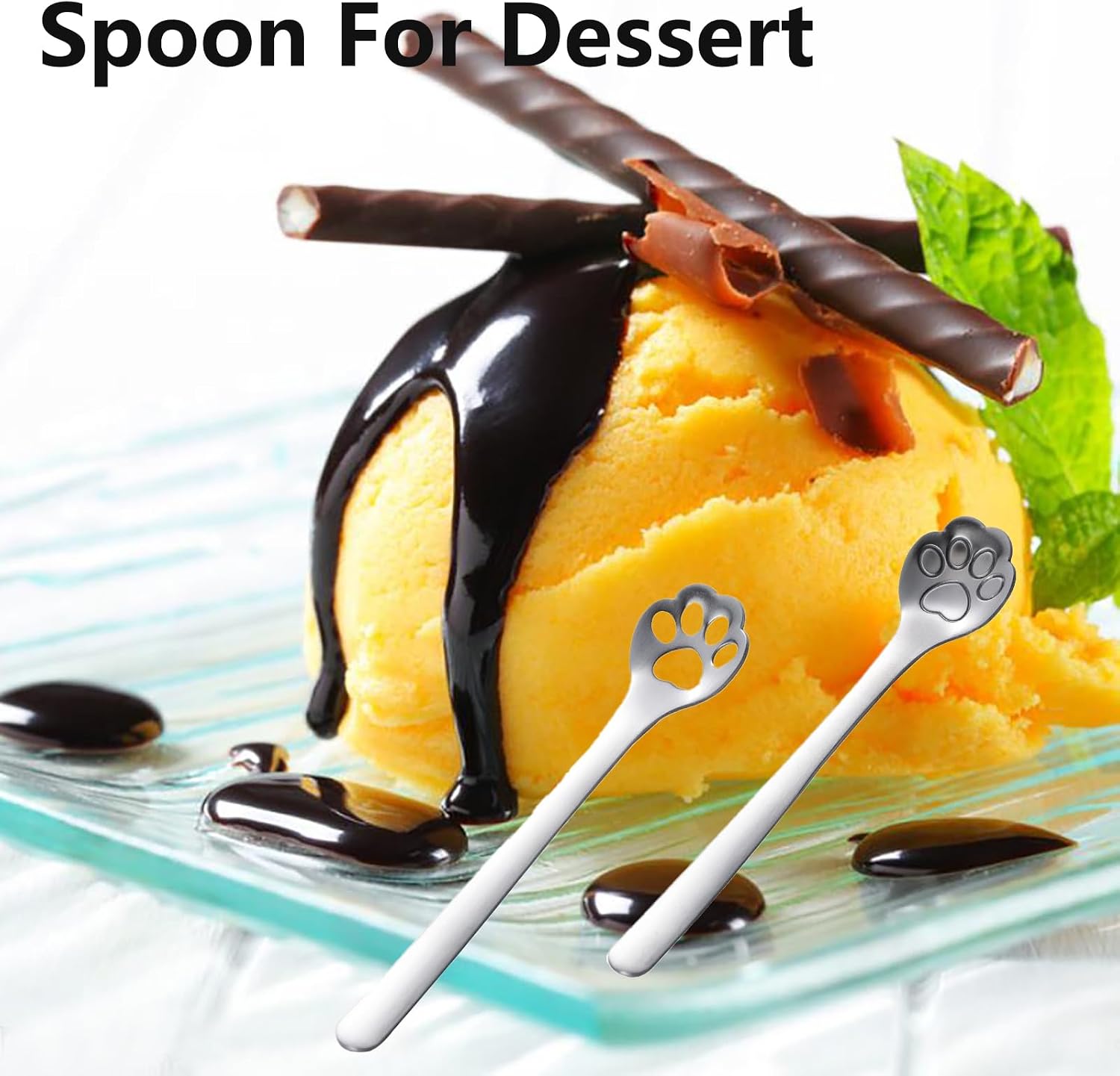 4 PCS Cat Paw Spoon, Stainless Steel Coffee Spoons, 5.8 Inch Cat Cartoon Teaspoons, Milk Drink Stirring Spoon
