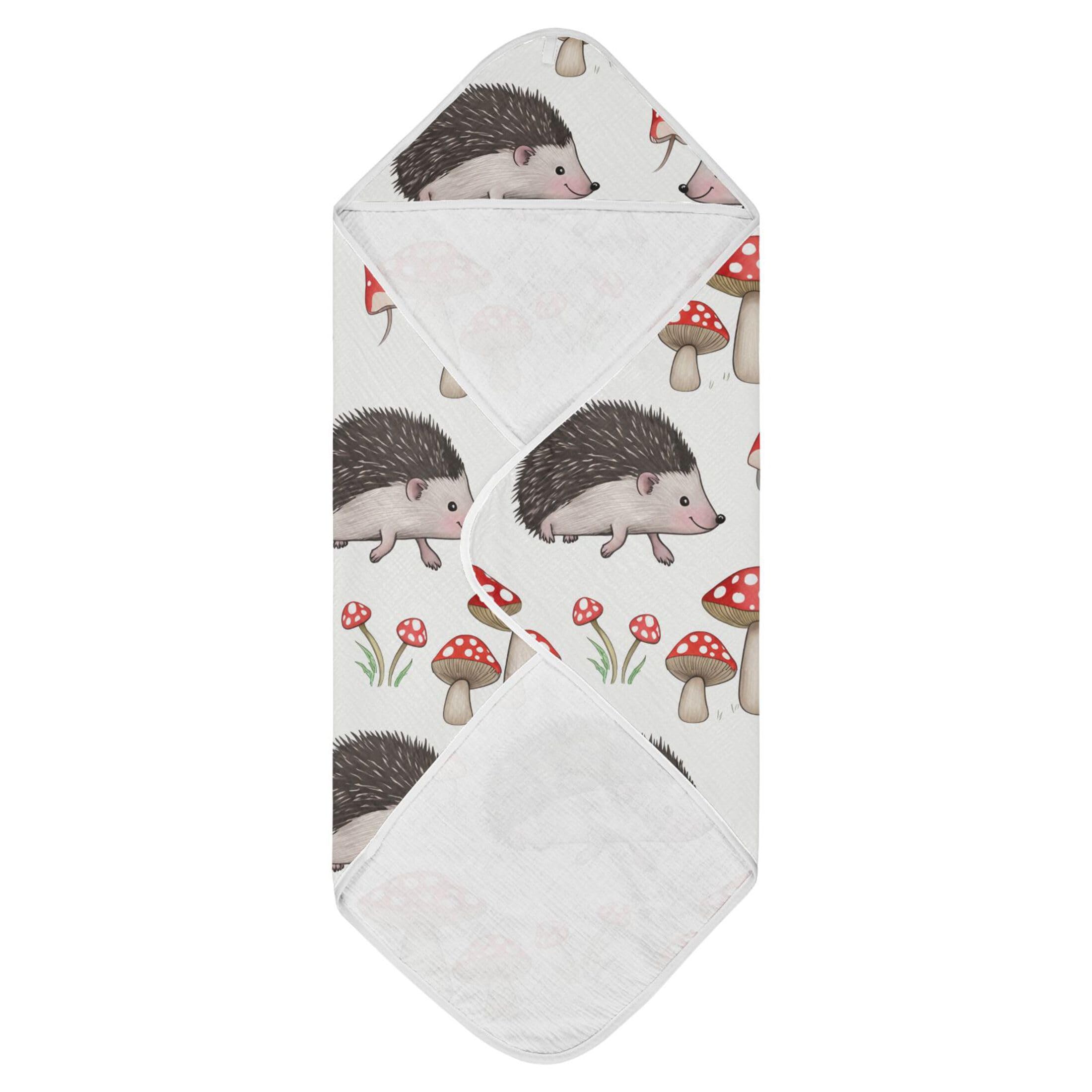 Kigai Baby Hooded Towel Absorbent Baby Bath Shower Towel with Hood for Newborn Boys Girls Babies Infant Toddler (Hedgehogs Mushrooms 30 x 30 in)