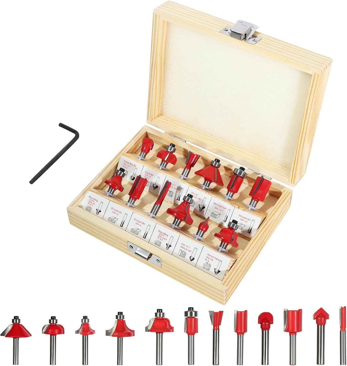 Lot de 12 Fraises Carbure pour Défonceuse - Queue de 6 mm