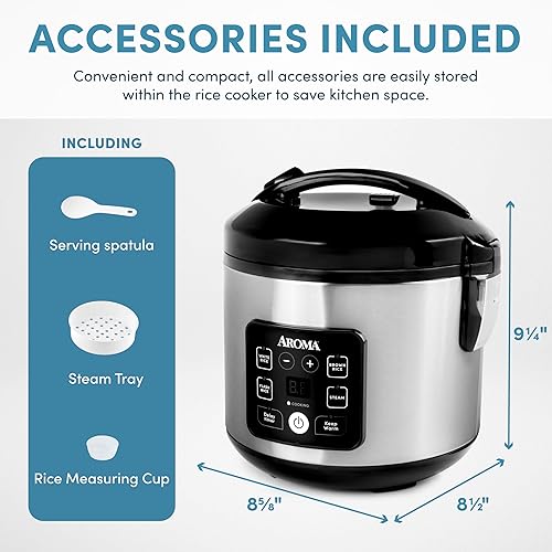 Miniatura 24 de Aroma Housewares - Arrocera digital para 20 tazas cocidas (10 tazas sin cocinar), olla de cocción lenta, vaporizador de alimentos, exterior SS