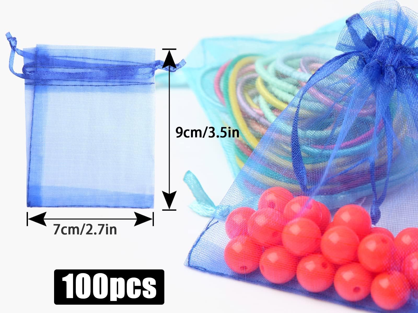 Woreczki z organzy, 100 sztuk, 7 x 9 cm, na prezent, na festiwal, imprezę, wesele i do codziennego umieszczania biżuterii, kosmetyków, słodyczy (mieszanka kolorów)
