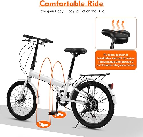 Miniatura 10 de Bicicleta plegable de 20 pulgadas, bicicleta plegable para adultos con cambio de 7 velocidades, bicicleta de altura ajustable para hombres y mujeres