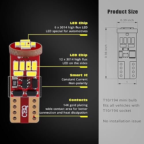 Miniatura 5 de 10 mini bombillas LED 168 194 para matrícula, cúpula, mapa, luces de maletero, 6000 K, xenón blanco 2825 W5W 175 161 2821 interiores, exteriores T10