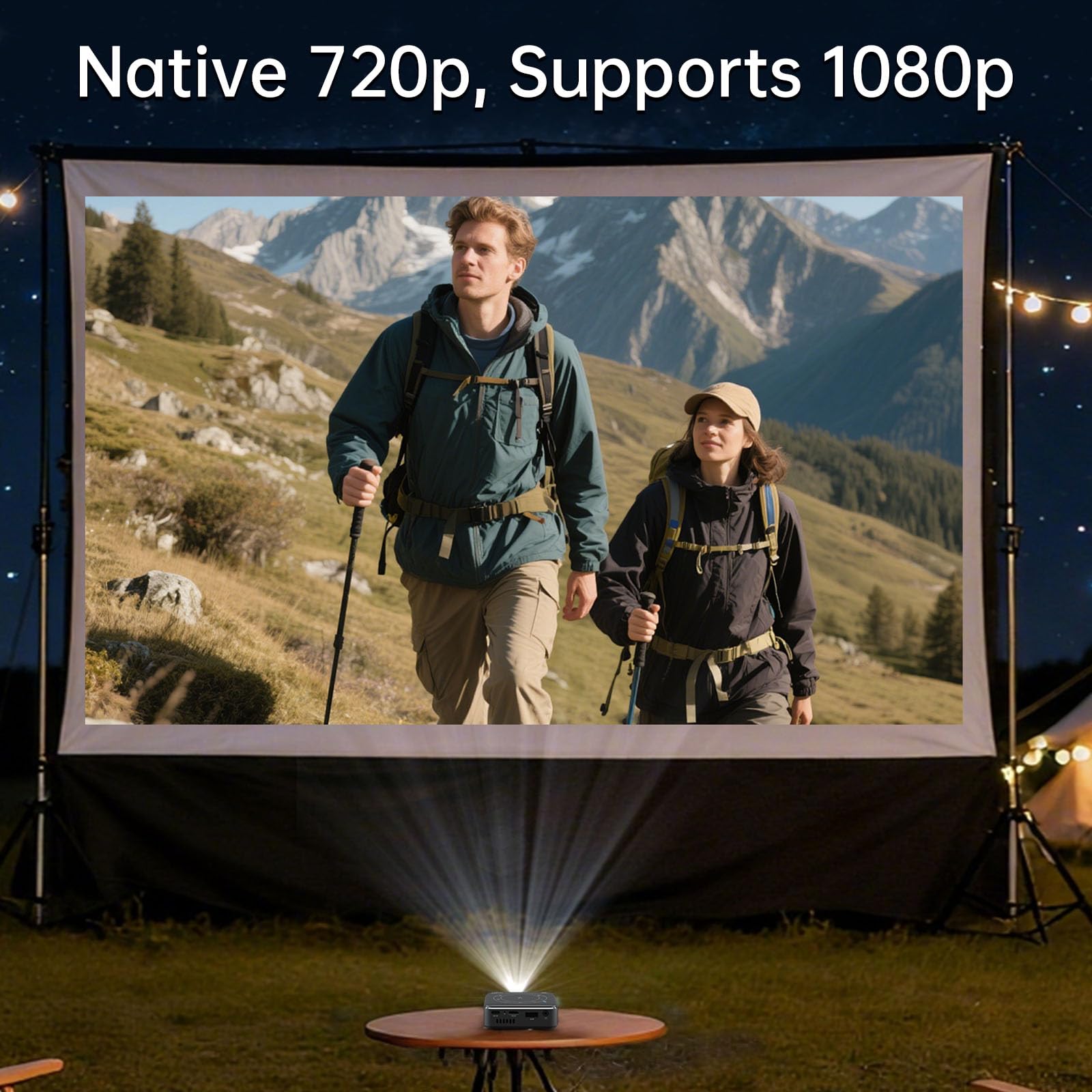 Mini Vidéoprojecteur DLP Pico Projecteur avec Batterie, 1080P, WiFi 6, Bluetooth 5.0, Portable avec Trépied