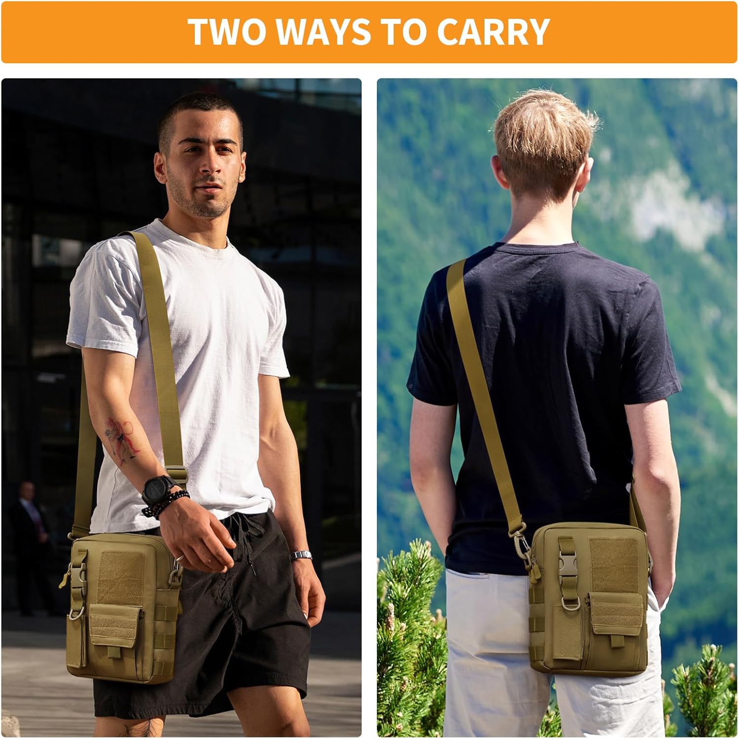 Wowelife Small Canvas Messenger Bag, Classic Vintage Black Shoulder bag, Small Tactical Bag Brown, Crossbody Casual Pack - Image 2