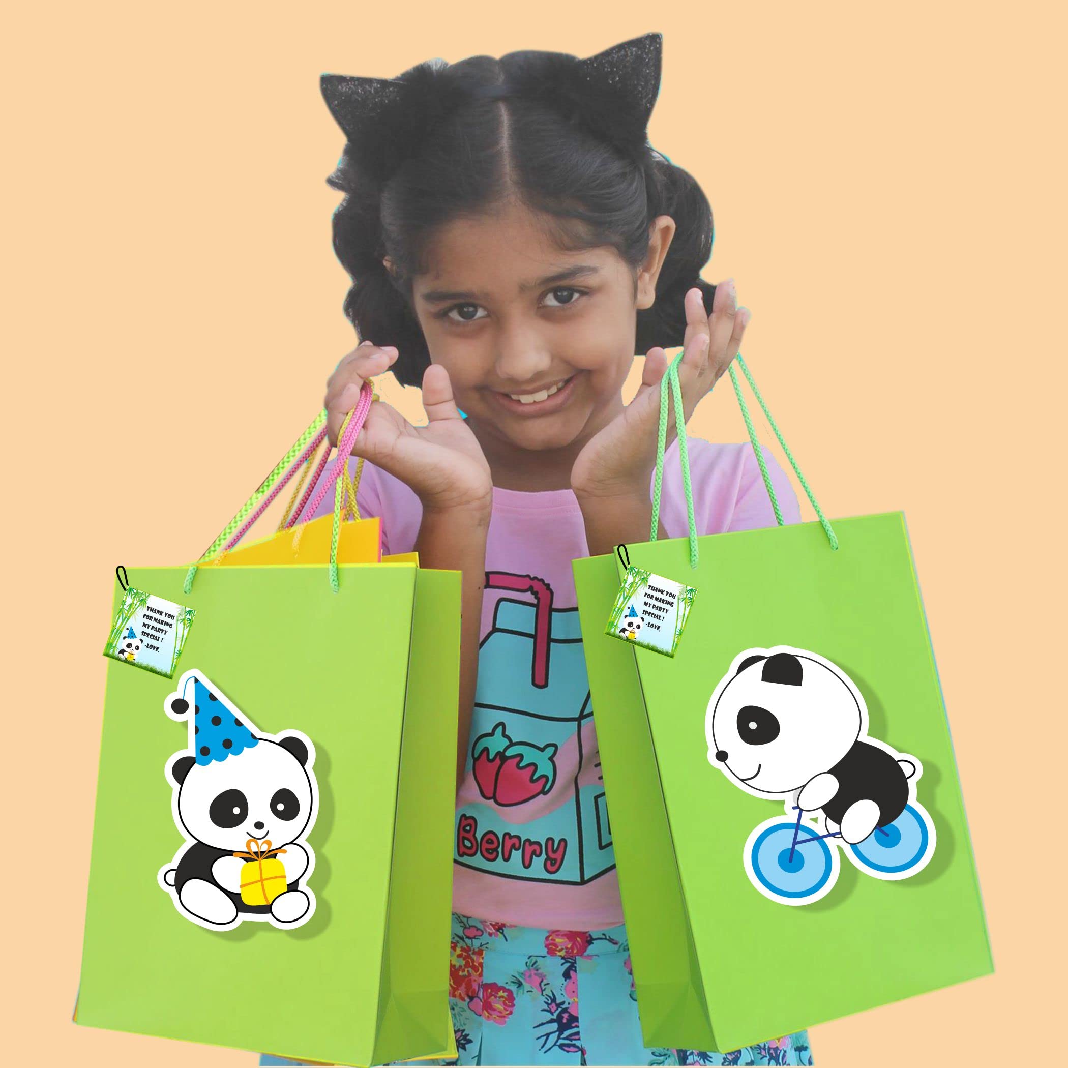 Untumble Sacchetti regalo di carta a tema panda per feste di compleanno, verdi, per bambini di dimensioni 27,9 x 22,9 cm (confezione da 10), perfetti per decorazioni di compleanno a tema panda