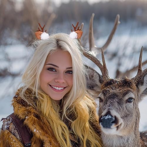 Miniatura 2 de HAOQINA Diadema de cuernos de reno de Navidad, horquillas para el cabello, diademas para niñas, tocados de belleza, accesorios para el cabello,