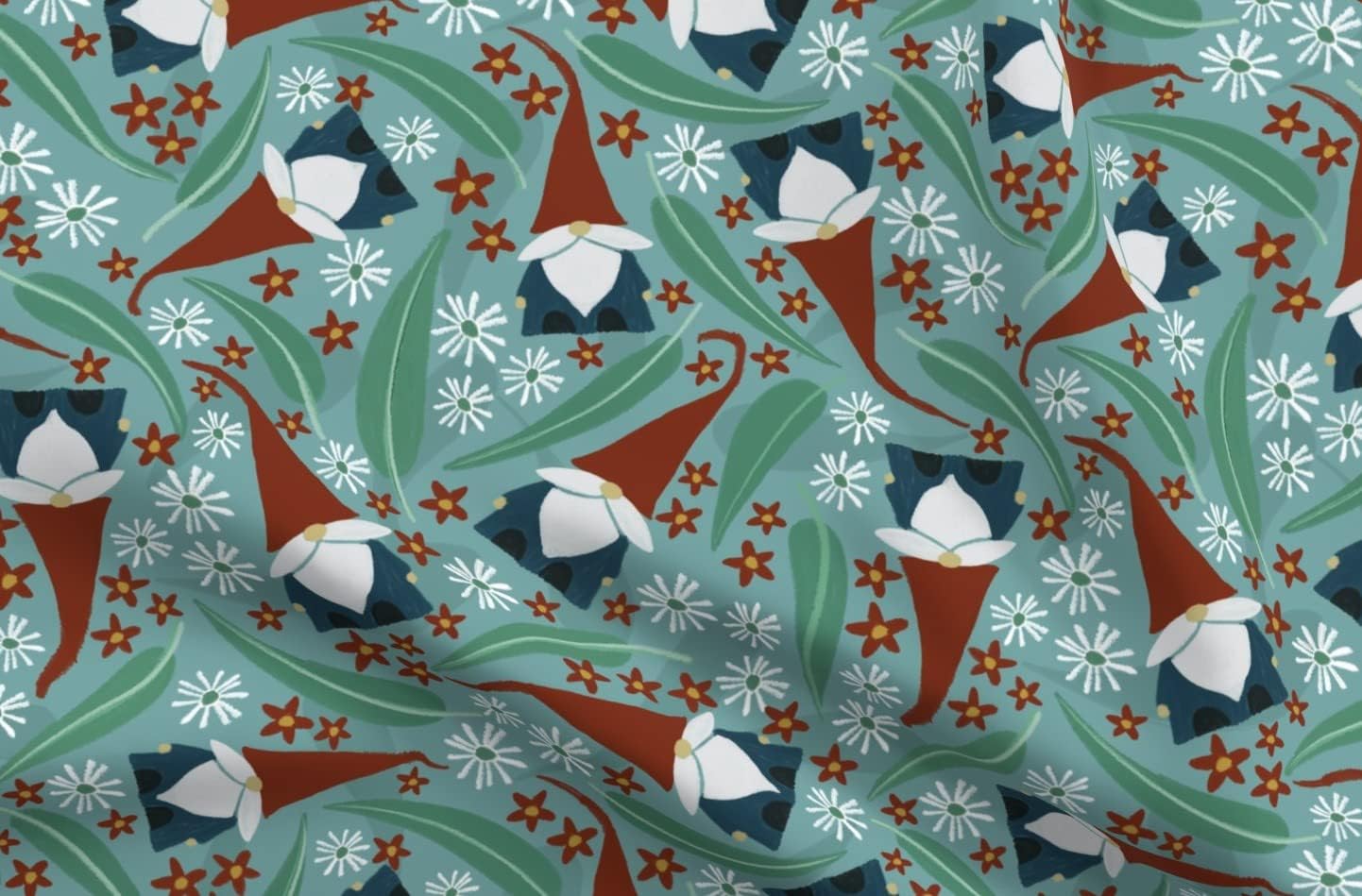 Spoonflower Fabric - Gnome Trees Red Christmas Australian Gnomes Folklore Multi Ditzy Printed on Upholstery Velvet Fabric Fat Quarter - Upholstery Home Decor Bottomweight Apparel