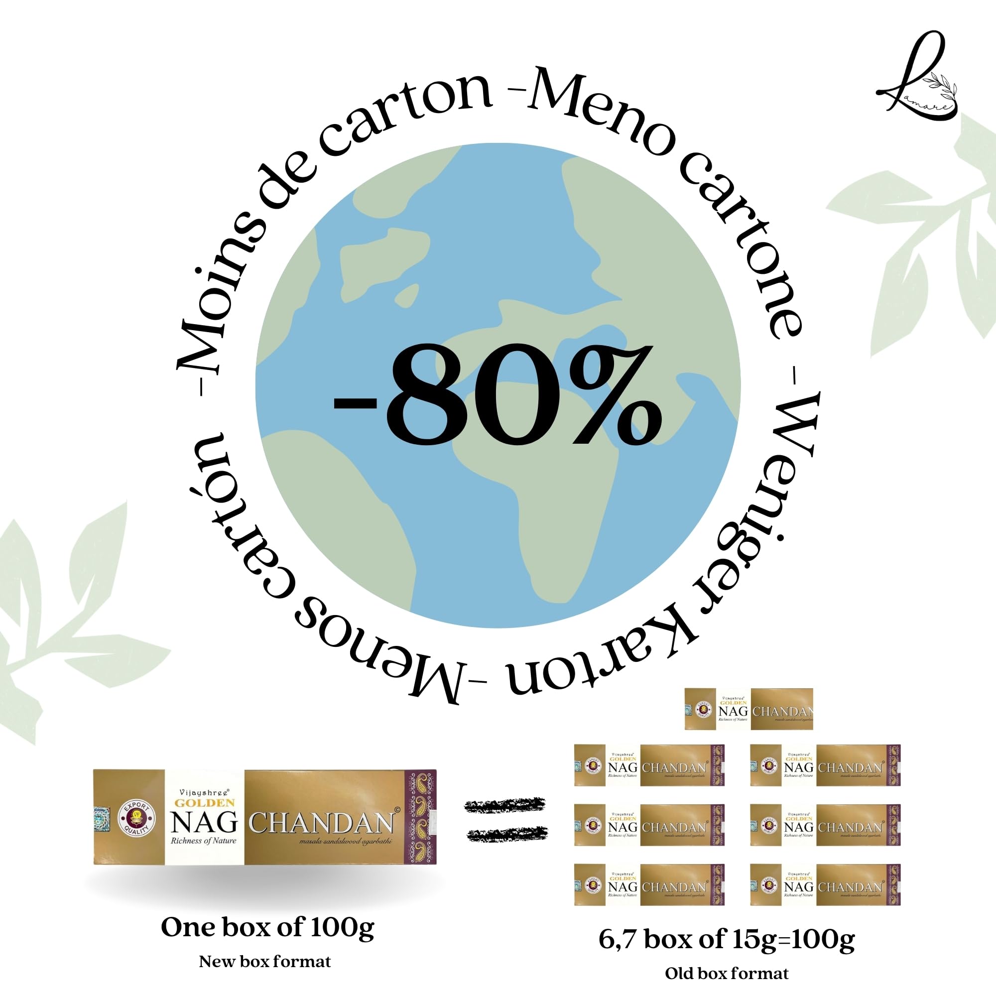 Vijayshree Golden Nag Chandan Bâtonnets d'encens 100 g - 5 Paquets de 20 g (70-90 bâtonnets) Aromathérapie