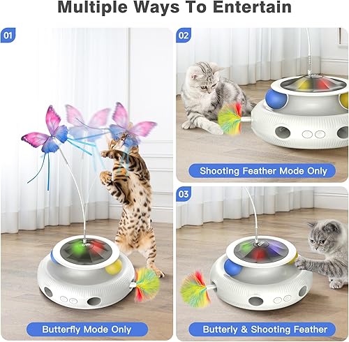 Miniatura 4 de Juguetes interactivos automáticos para gatos de interior y adultos aburridos  Juguetes para gatitos con mariposa aleteante, plumas de emboscada y