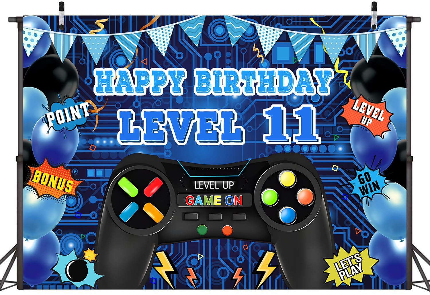 LTDKAEN Game Theme Level 11 Birthday Backdrop Video Game Happy 11th Birthday Party Decorations Level Up Theme Boys Kids Birthday Party Supplies(7×5FT)