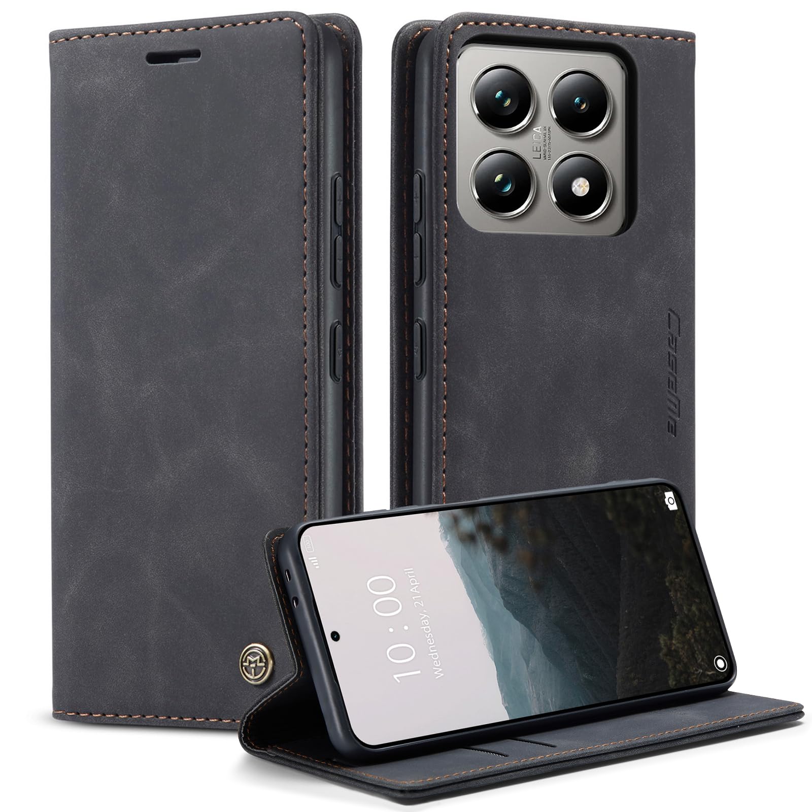 Lanranwa Handyhülle für Xiaomi 14T Pro 5G Hülle Premium Lederhülle Klappbar Flip Case Handytasche Schutzhülle Klapphülle Standfunktion für Xiaomi 14T Pro -Schwarz