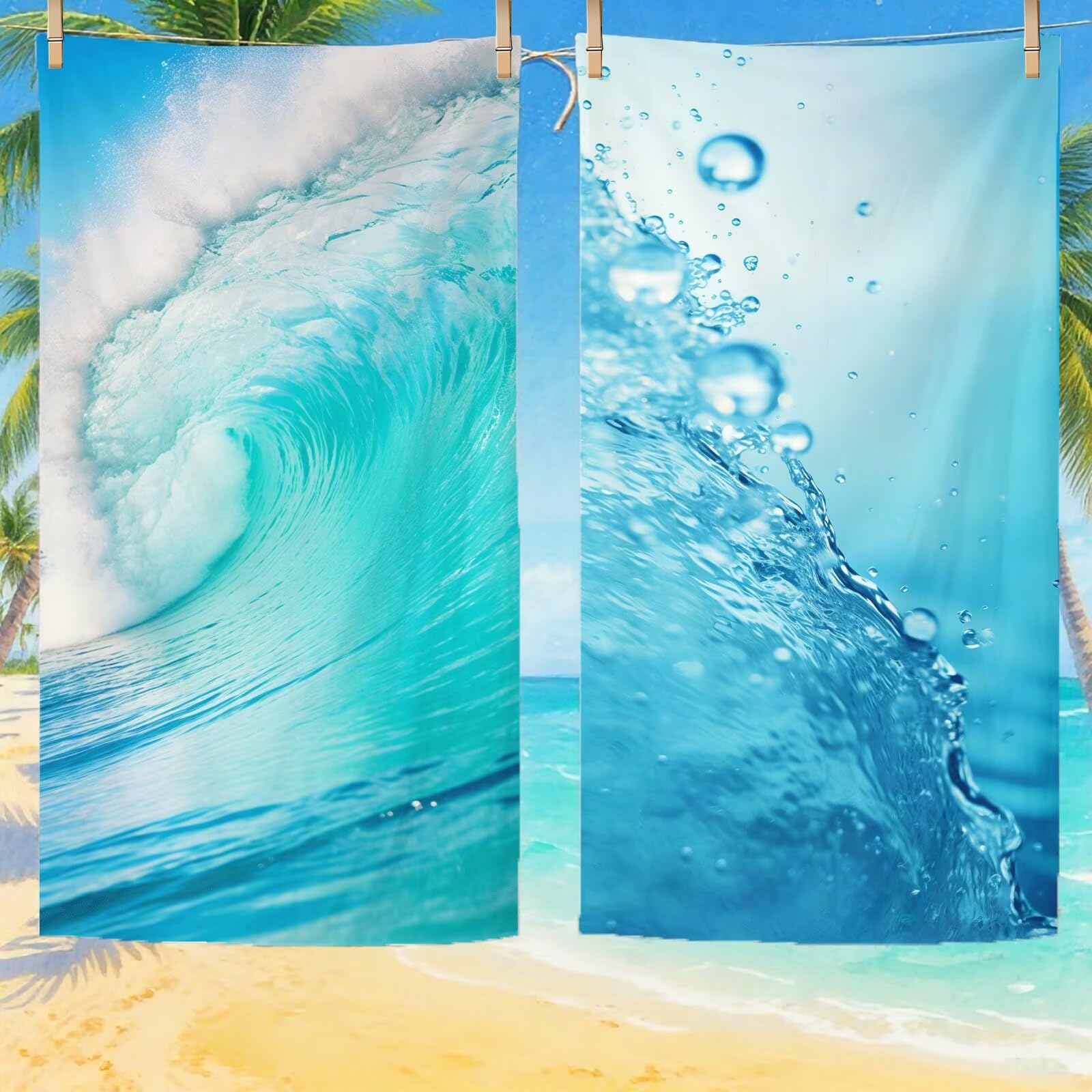 Serviette Plage Bleu Motif, Serviette de Plage XXL 100x180 avec Sac, Serviettes de Bain Microfibre Séchage Rapide Anti-Sable Absorbante Fonction pour Bain, Sport, Voyages, Sauna, Piscine Q-638