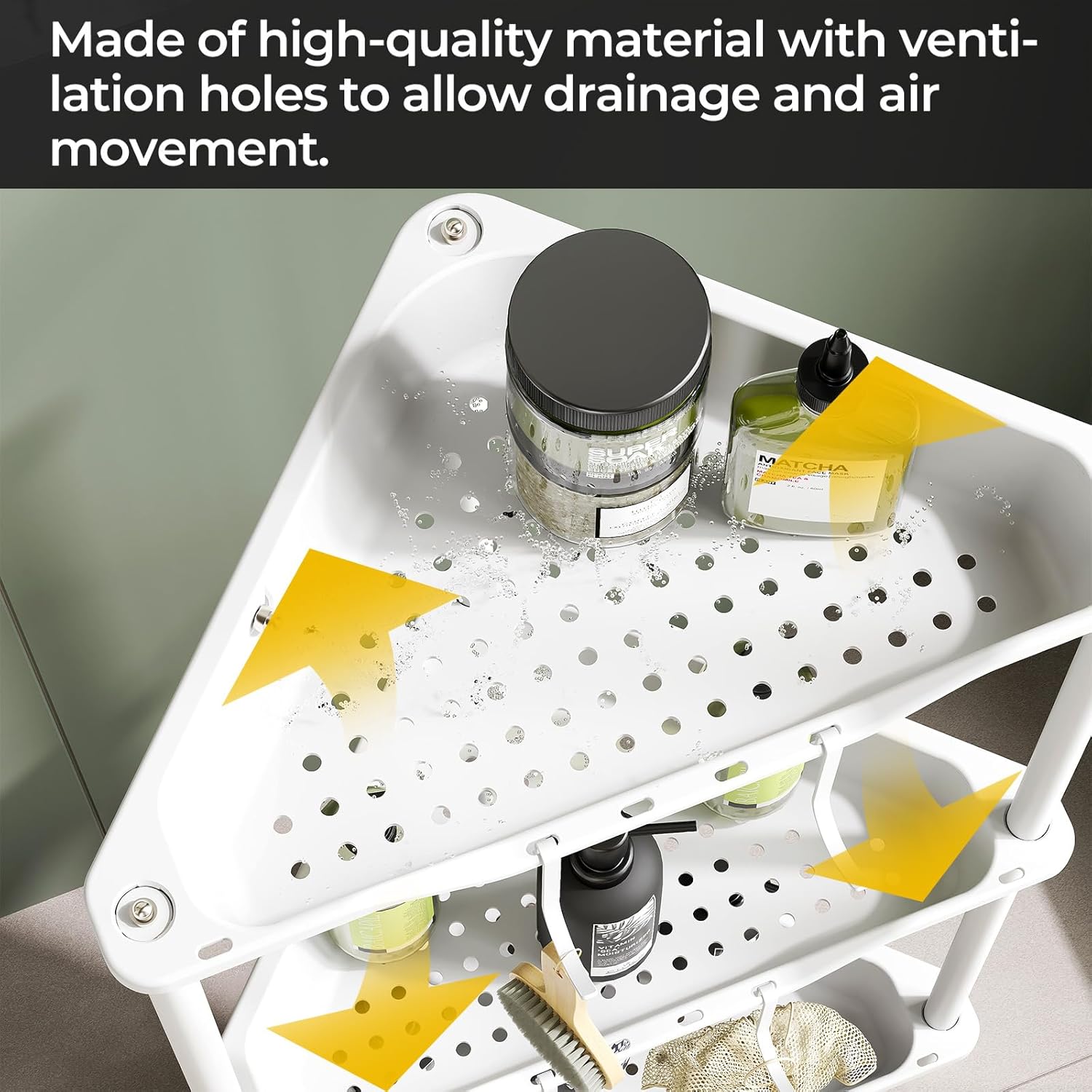 ODesign 4 Tier Corner Shower Caddy,Corner Shower Shelves for Living Room Bedroom Bathroom,Shower Table,Plastic Metal Splicing Ground Cabinet Storage Rack,10.8 x 10.8 x 44.6 inches White-Rustproof
