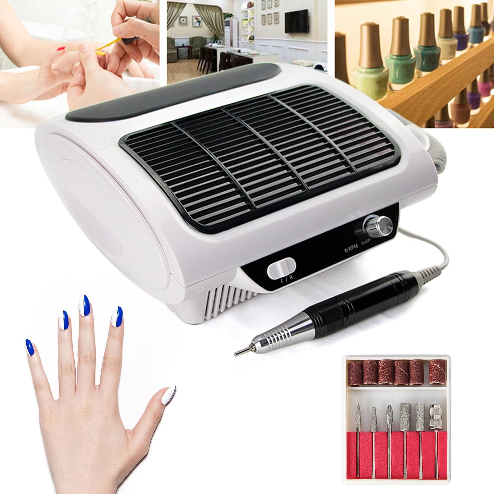Elektrische Nagelmaschine 3-in-1 Nagelmaschine mit 24W Bürstenmotor, 6 Schleifköpfen, 360° LED-Beleuchtung & einstellbarer Geschwindigkeit 0-30000 U/min für Nagelstudio & Heimmaniküre