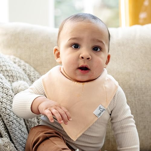 Miniatura 323 de Copper Pearl Paquete de 4 baberos de algodón suave para babeo y dentición, baberos absorbentes para bebés niñas y niños, ajustables para adaptarse a