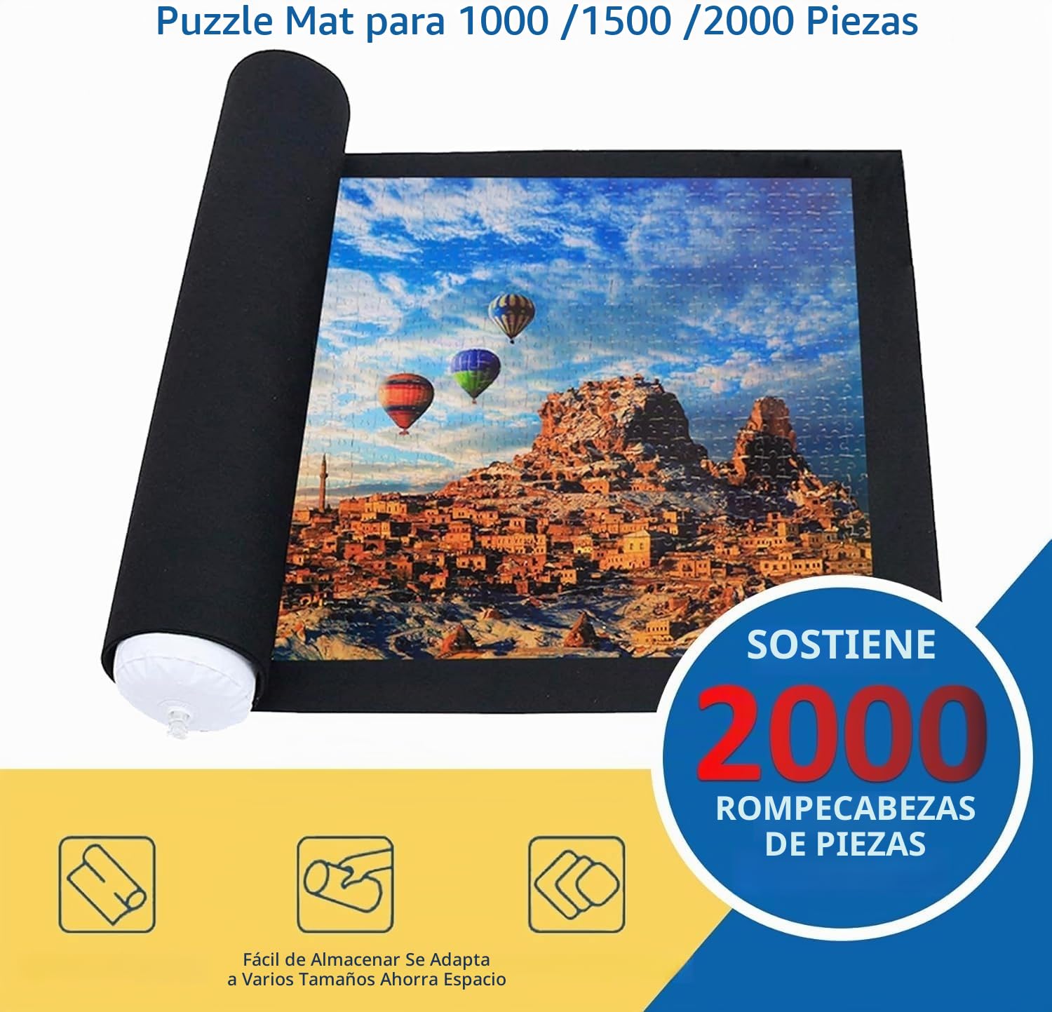 KAHEIGN Estera de Rompecabezas Portátil, 1000/1500 /2000 Piezas Almohadilla de Plegable Enrollable para Almacenamiento de Rompecabezas con 4 Bandejas, 3 Correas, Inflable Tubo y Bomba (118CM x 80CM)