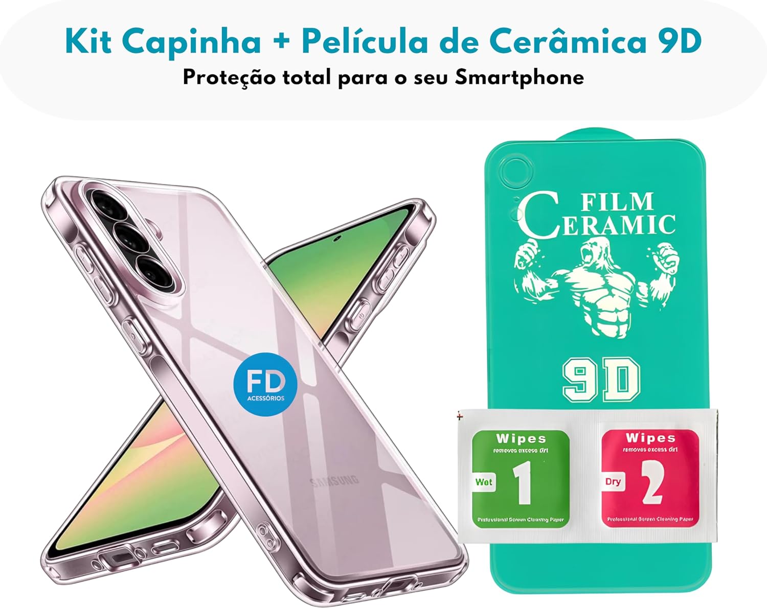Kit Capa Capinha Anti-Impacto Premium Transparente + Película de Cerâmica 9D ou Privacidade 9D para Samsung Galaxy A26 - FD Acessórios (Capa + Película Cerâmica 9D) Kit Capa Capinha Anti-Impacto Premium Transparente + Película de Cerâmica 9D ou Privacidade 9D para Samsung Galaxy A26 - FD Acessórios (Capa + Película Cerâmica 9D)
