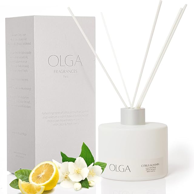 OLGA Reed Diffuser - Elegant & Natural Reed Diffusers for Home - 180ml Clean Fresh Linen Scented Reed Diffuser Set - Up to 3 Months - Beautiful Reed Diffuser Gift Set - Scandinavian Fragrance Diffuser