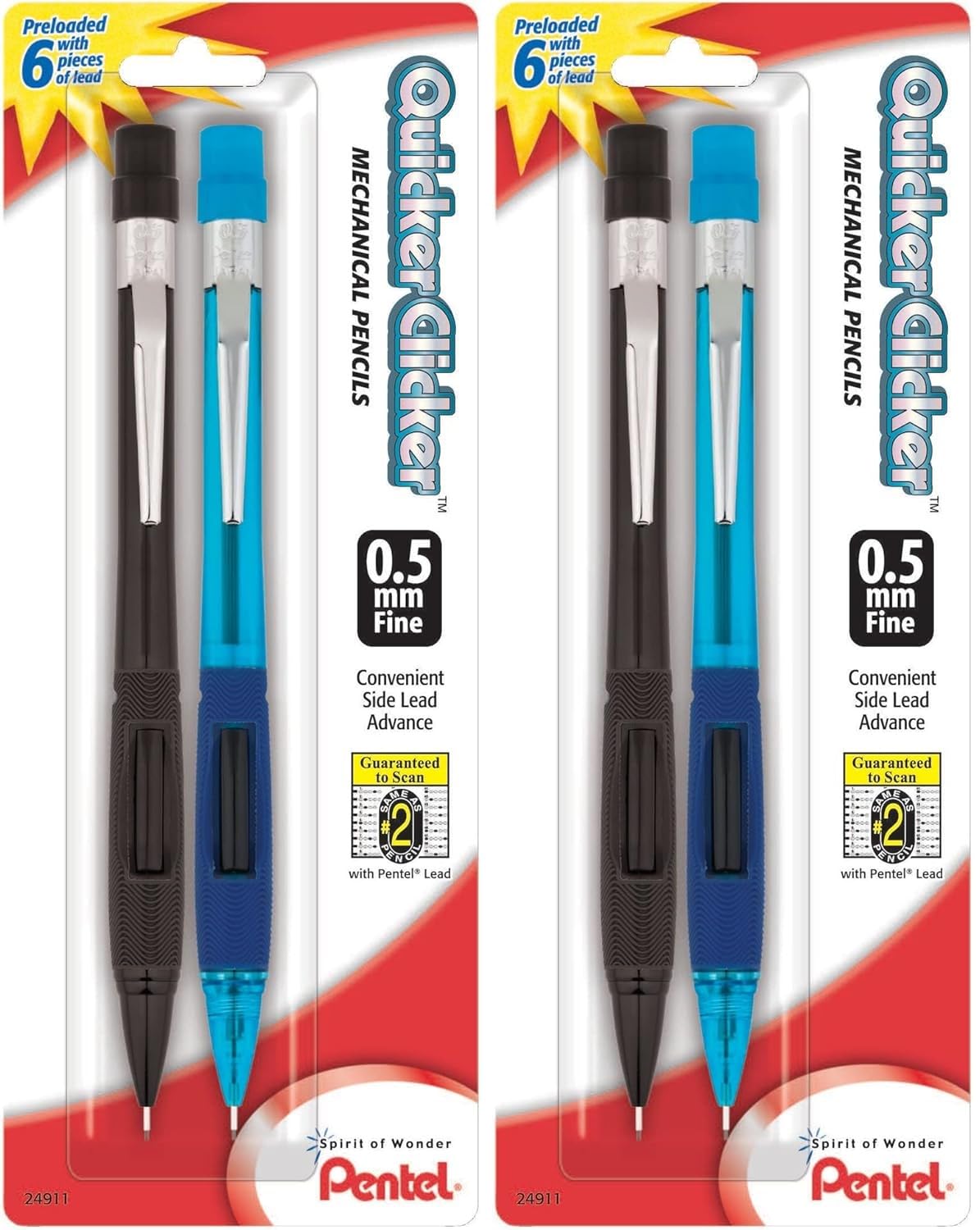 Pentel® Quicker Clicker™ Automatic Pencils, 0.5 mm, Smoke Barrel, Pack of 2 Pencils- Pack of 2