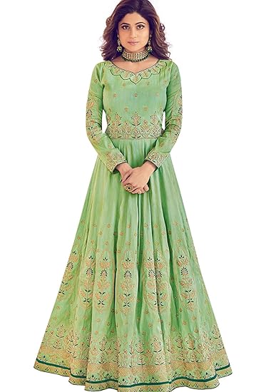 Fast Fashions Womens Anarkali Semi Stitched Floor Length Gown (Pista_Free Size)