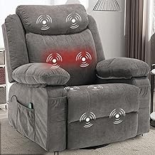 Rocker Recliner Chair with Massage and Heat, Overstuffed Swivel Recliners, Oversized Fabric Recliners Singl Sofa Manual Reclining Home Theater Lounge Chairs for Living Room Adults, Grey