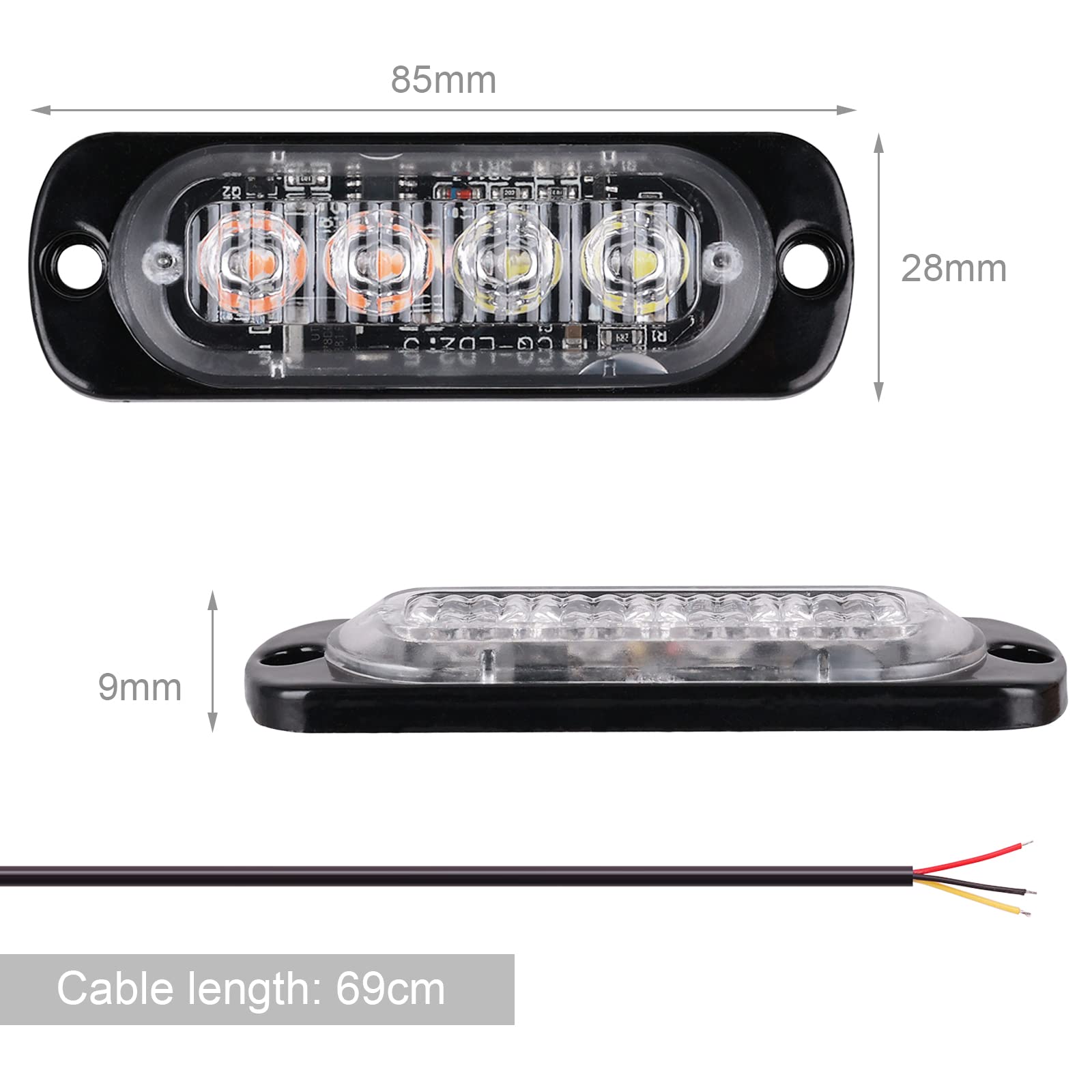4PCS 4LEDs Luci stroboscopiche di emergenza Barra luminosa stroboscopica lampeggiante pericolo per auto camion furgoni fuori strada veicolo ATV SUV