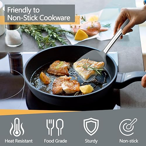 Miniatura 5 de P&P CHEF Juego de 4 utensilios de cocina de color gris, espátulas sólidas de silicona, cucharas ranuradas para utensilios de cocina antiadherentes,