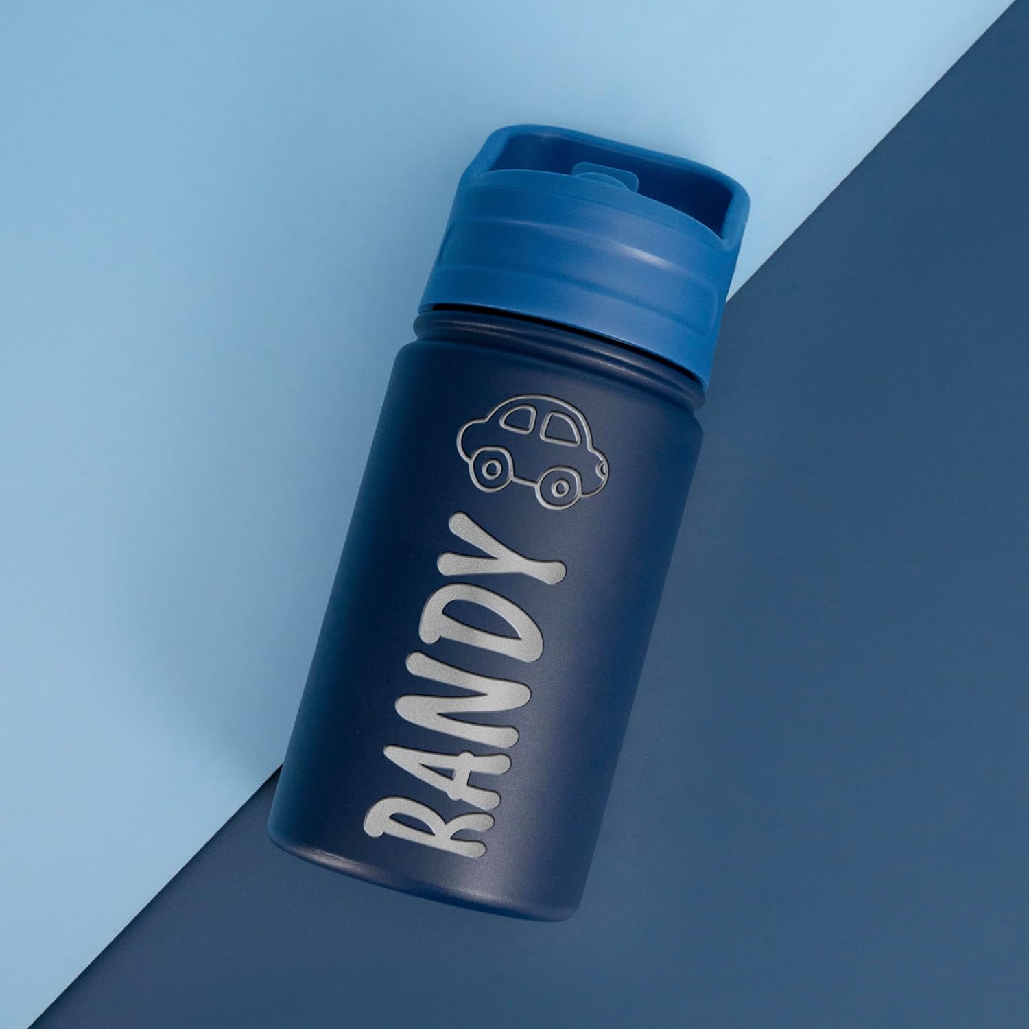 Personalized Kids Water Bottle - Custom Name & Icon, 12 oz Stainless Steel, Keeps Cold 24 Hrs, Customized Gift for Kids - Navy Blue