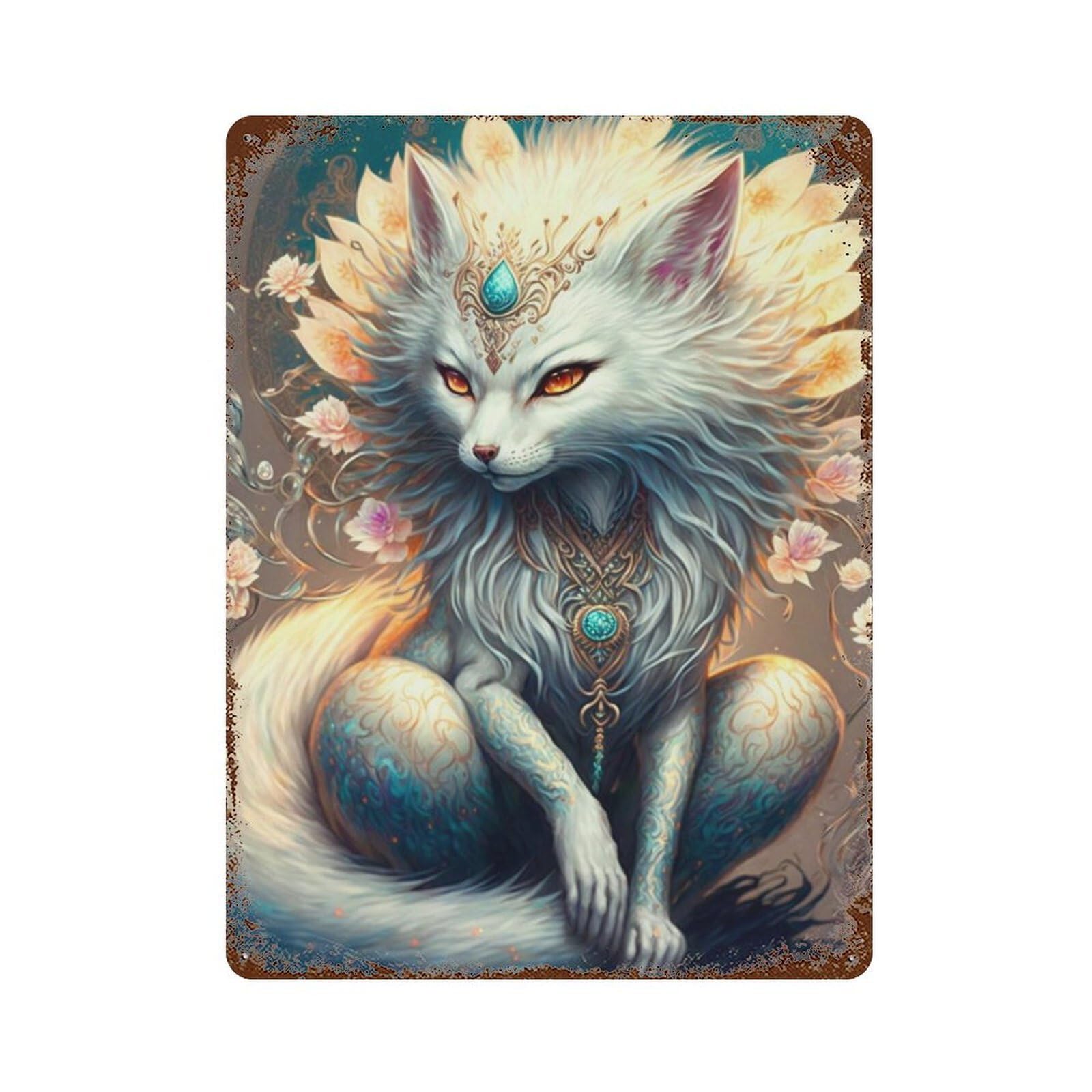 Fantasy Fox Art Print 15.7"x11.8" Vintage Metal Tin Sign, Novelty Wall Decor for Basement, Hobby Room And Garage Decor