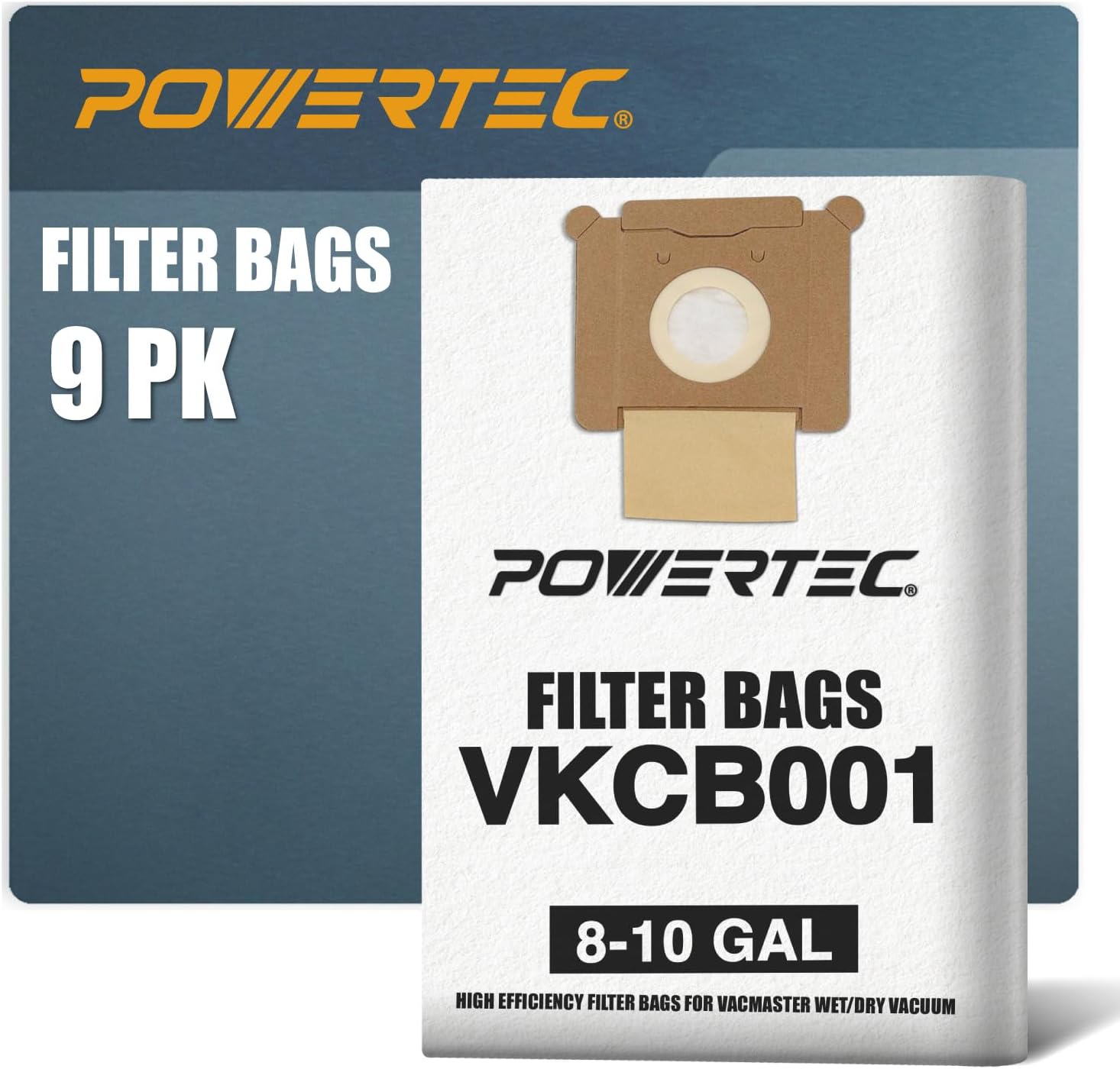 POWERTEC VKCB001 Dust Bags for Vacmaster 9PK, for VK811PH, VK1011SIWTH 8-10 Gal Wet/Dry Vacuums, Replacement for Vacmaster High Efficiency Dust Collection Bags, Vacuum Bags, Filter Bags (75043-P3V)