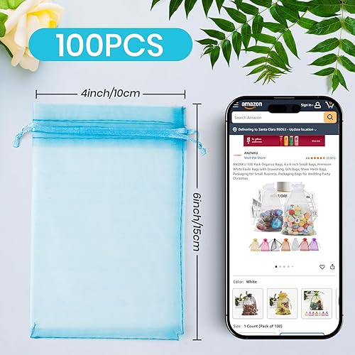 Miniatura 57 de ANZNKU Paquete de 50 bolsas de organza pequeñas de malla de 4 x 6 pulgadas, bolsa de regalo dorada de primera calidad con cordón, bolsa de malla