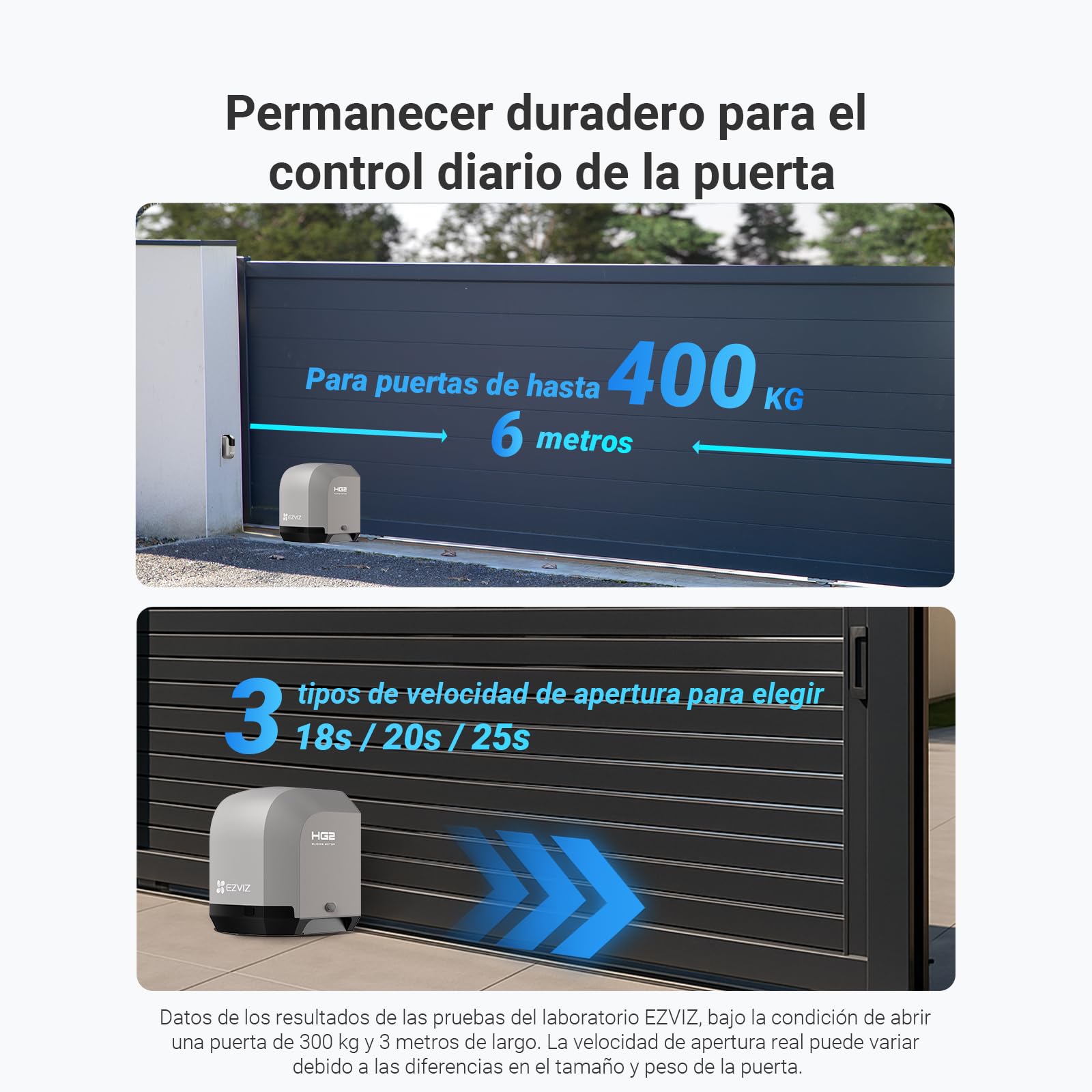 EZVIZ Motor Puertas Correderas Exterior 400 kg, con 4 Metros Cremallera de Nailon y Acero, Dos Mandos a distancia, una Luz de Alarma, Wi-Fi/Bluetooth, Instalación de dos cables, Impermeable, HG2 400