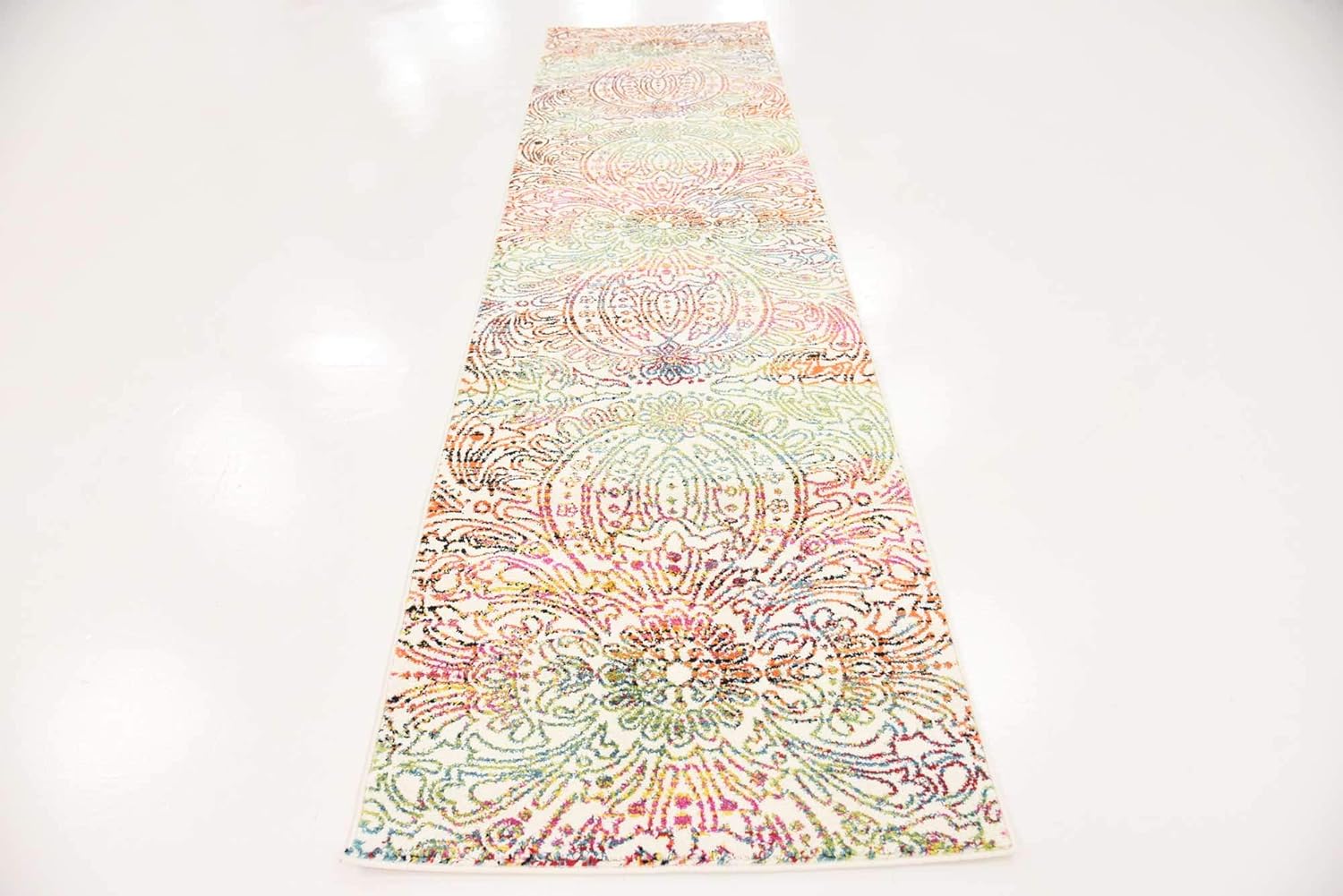Unique Loom Lyon Collection Colorful Abstract Floral Rainbow Gradient Area Rug, 2 Feet 7 Inch x 10 Feet, Ivory/Pink