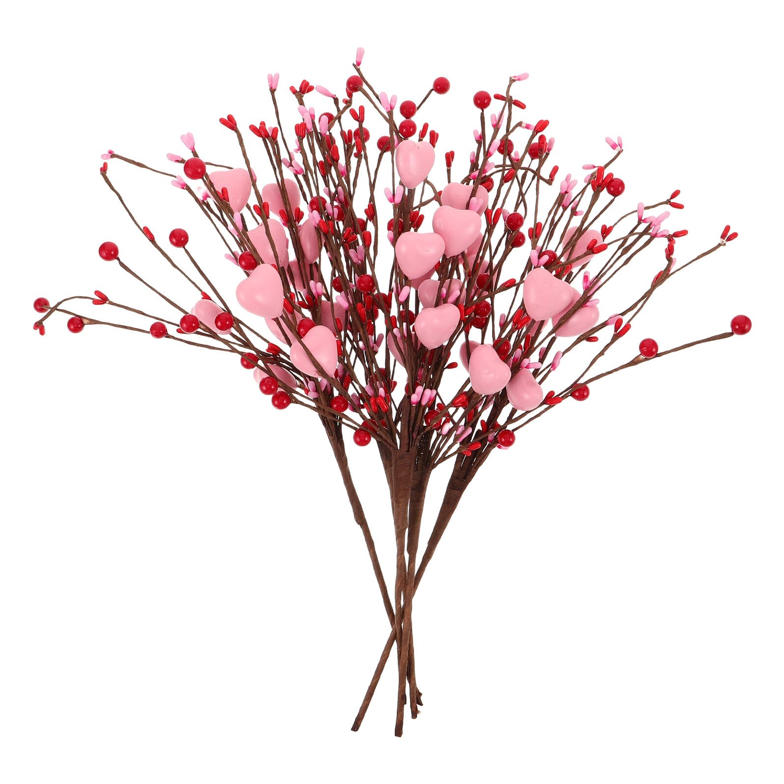 5 Piezas de Tallos de Bayas Artificiales en Forma de Corazón para San Valentín, Decoración Romántica para Hogar y Centro de Mesa, Color Rosa Duradero, Adecuado para Jarrones