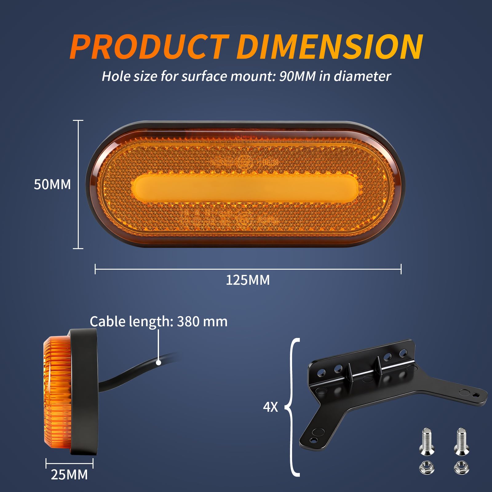 4x Orange LED Seitenmarkierungsleuchten, 12V/24V Anhänger IP65 wasserdichte Halterung Begrenzungsleuchten mit ECE R10 Zertifiziert, für Anhänger, Transporter, Wohnwagen Lastwagen
