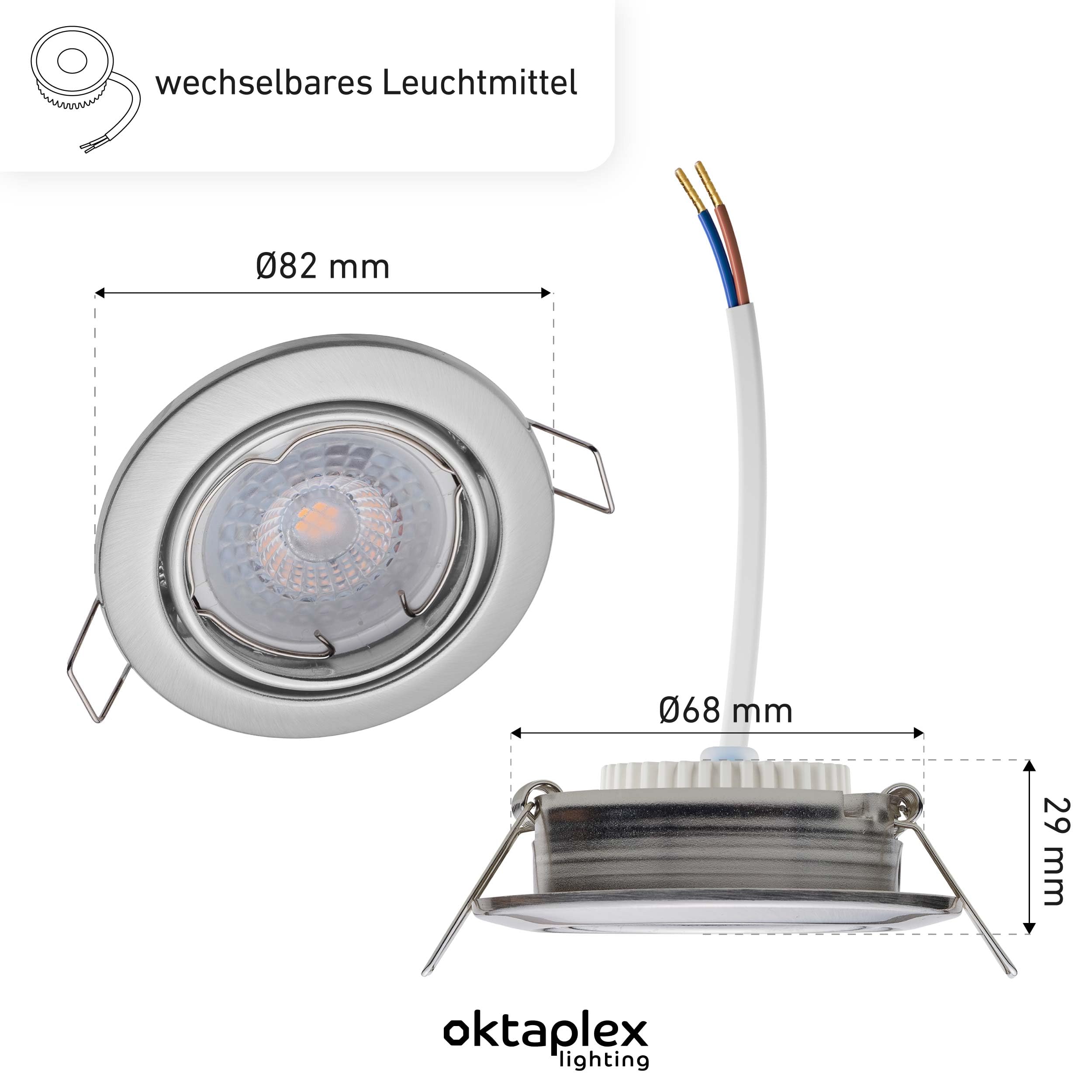 Oktaplex 9er Set Dijon Einbaustrahler LED 230V 3-Step dimmbar schwenkbar | 22mm Einbautiefe, Warmweiß 2700K, Lochmaß 68mm, 4,8W, 380lm, 110°, Deckenspots Edelstahl gebürstet ultra flach