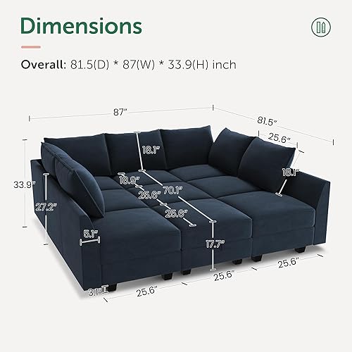 Miniatura 2 de HONBAY Sofá cama seccional de terciopelo con almacenamiento modular para sala de estar, azul oscuro
