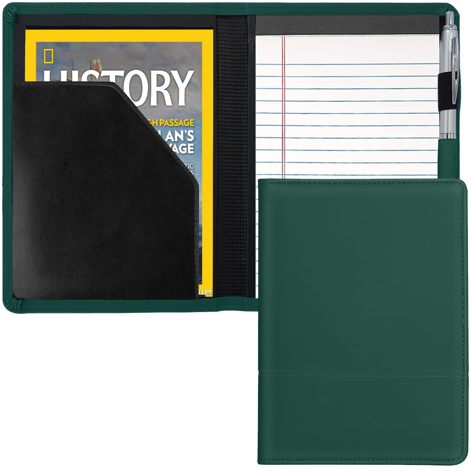 Gorbado Padfolio/Portfolio Binder, Mini Padfolio Portfolio Binder 5 x 8 Legal Writing Pad, A5 Document Organizer Folder for Men Women, Dark Green.