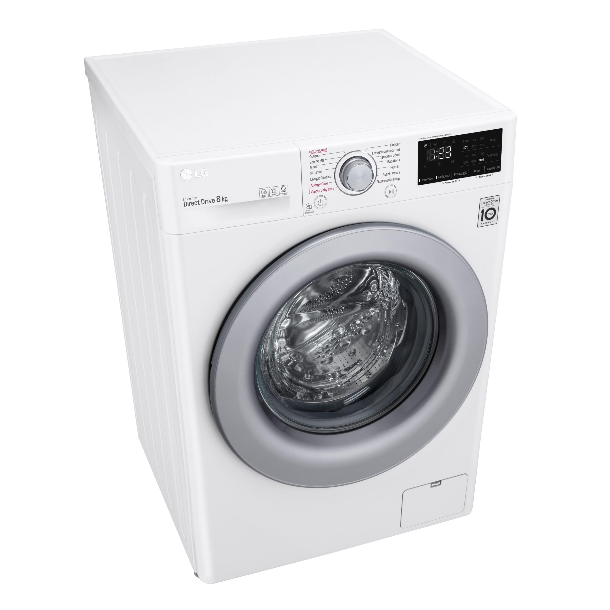 LG AI DD F2WV3S7S4E Lavatrice Slim a Carica Frontale 7 kg, 1200 giri/min, Serie V3, Lavaggio a Vapore, Motore Inverter Direct Drive, Smart Diagnosis, Libera Installazione, Bianca