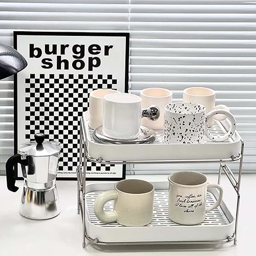 Miniatura 4 de Zosenley Estante de secado de tazas de 2 niveles con bandeja de drenaje, estante organizador de almacenamiento de cocina para beber cuencos de