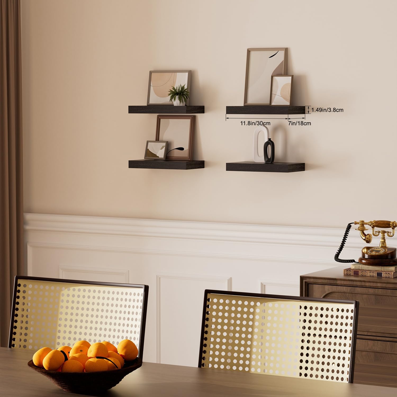 Floating Shelves for Wall, Bathroom Shelves Over Toilet, Wall Shelves & Book Shelf for Room, Hanging Shelf, Modern Wooden Wall-Mounted Small Floating Shelves, 12x7x1.5 in (Black, Set of 4)